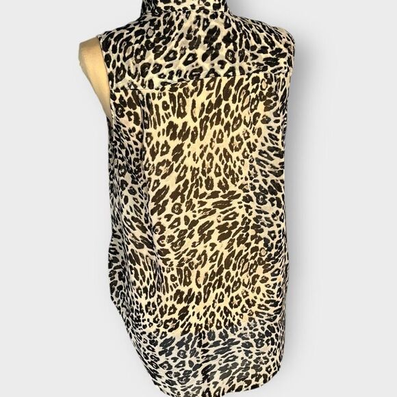 H&M Leopard Print Sleeveless Button Down Black Cream Blouse Women’s Size 8 - Picture 9 of 9
